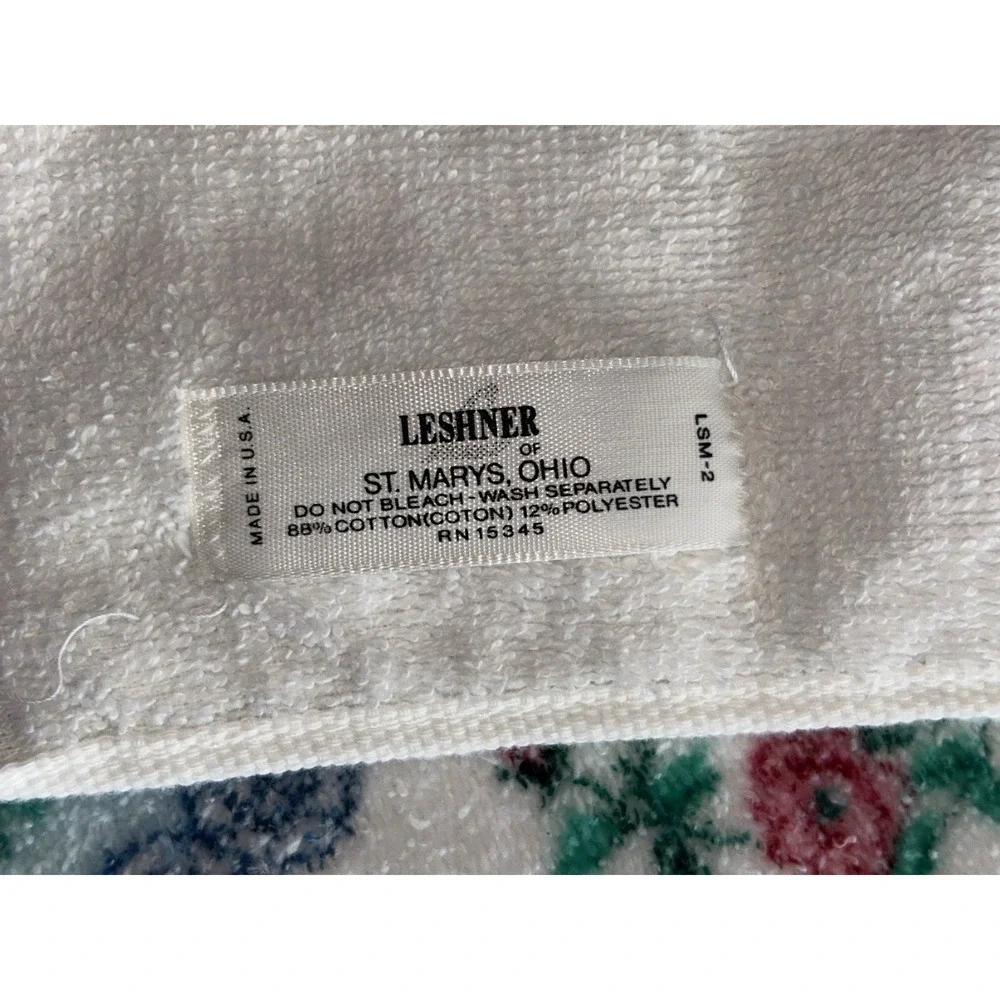 Vtg 1980s St Mary's Leshner Hand Towel LOT of 2 Unused Pink Roses Blue Scroll